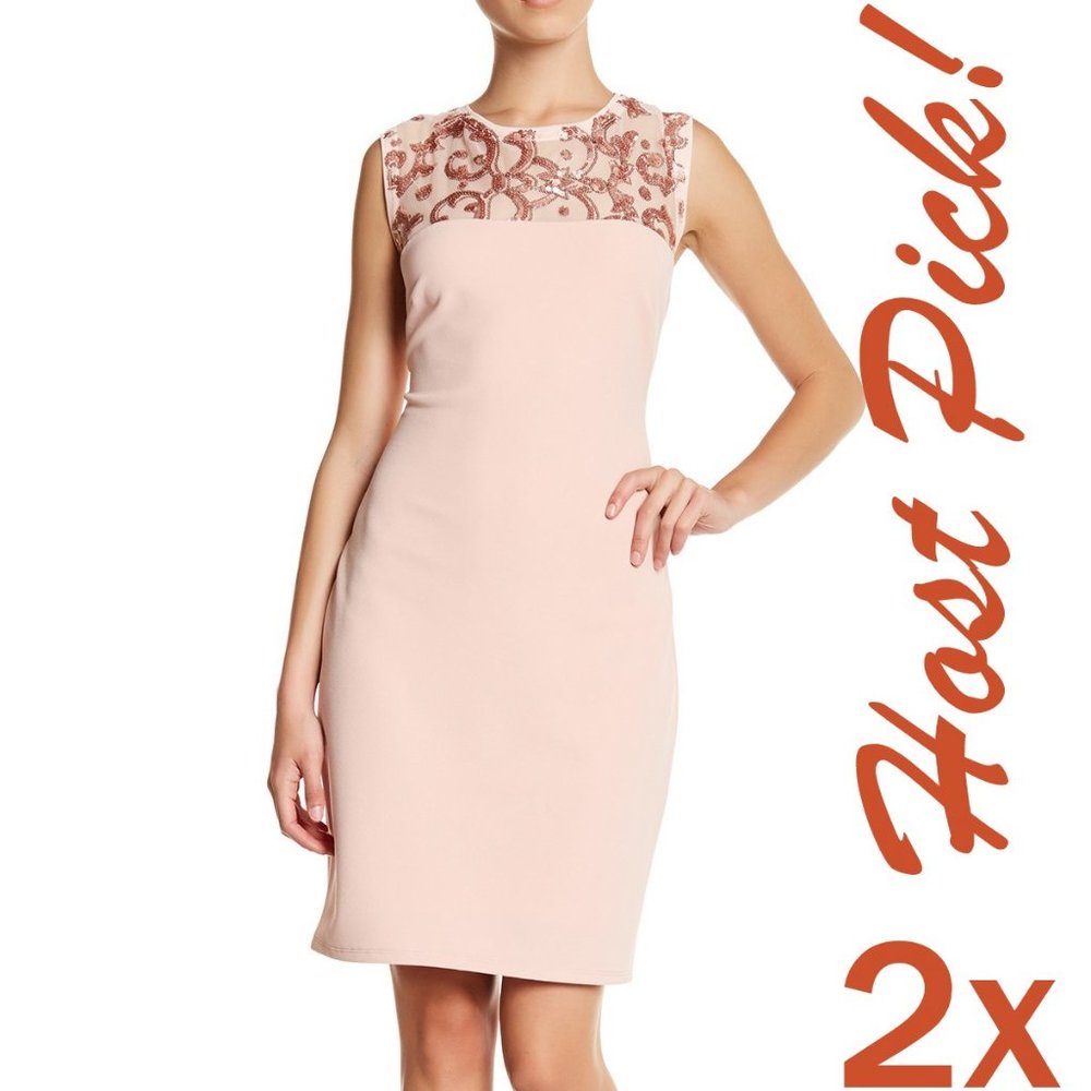 MARINA Petite 14 New Sequin Mesh Embroidered Top DRESS Sheath BLUSH Hot🔥 🎉HP🎉 - Picture 6 of 11